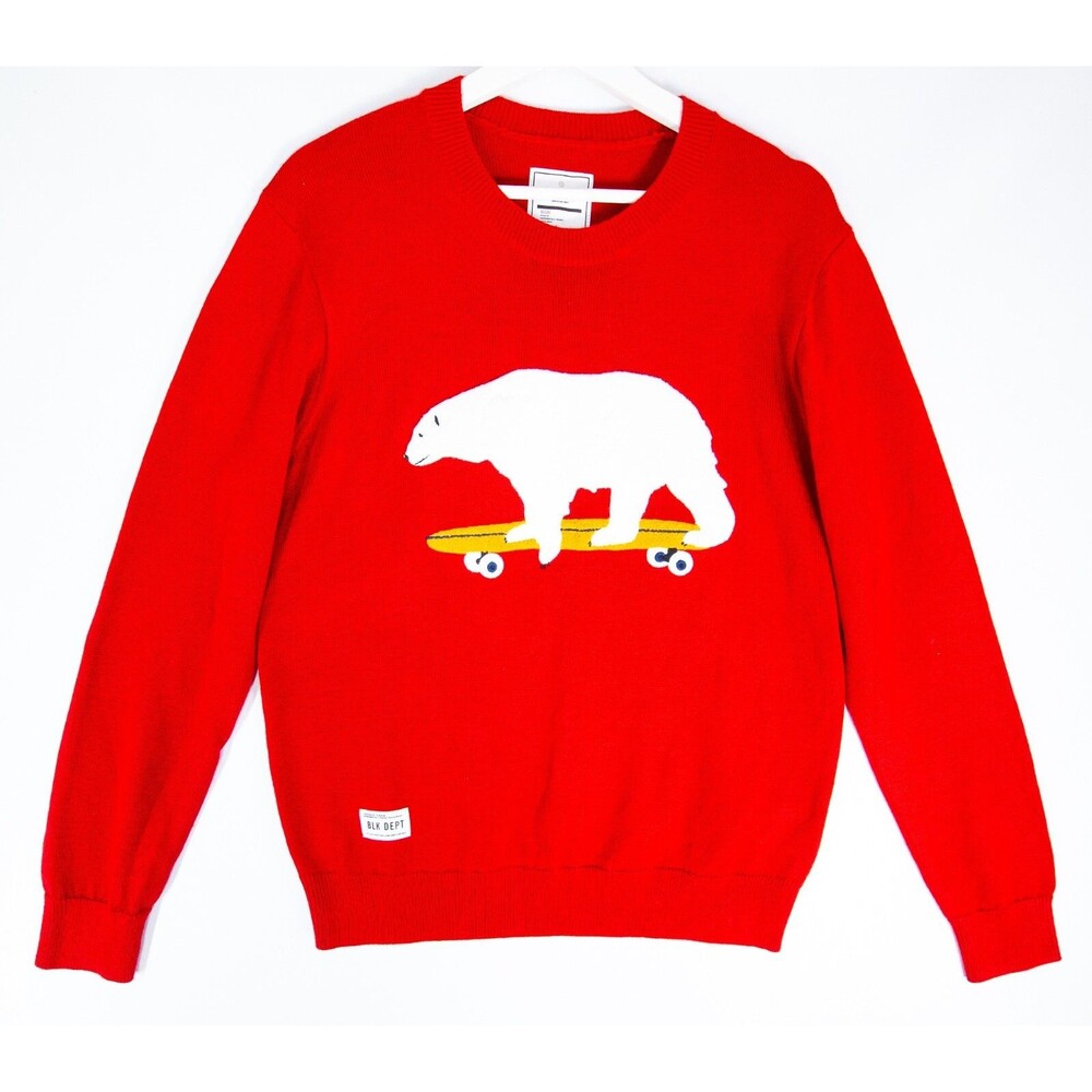 Chocoolate Bear On Skateboard Patch Crewneck Sweater Red Men's Size Medium
